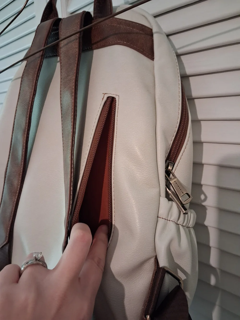 Cream & Brown Backpack Purse